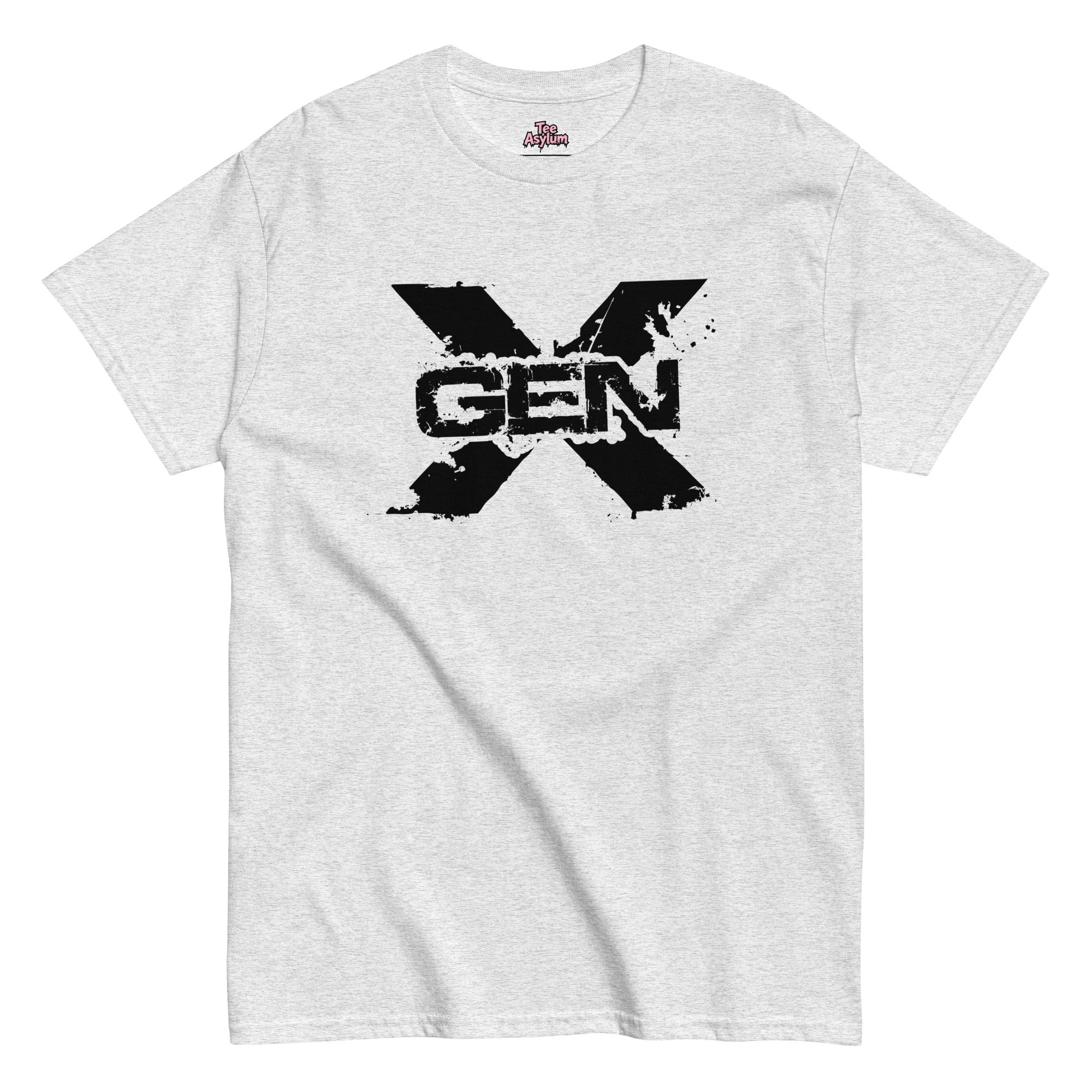 Gen X t-shirt featuring a retro-inspired graphic on a comfortable black cotton tee