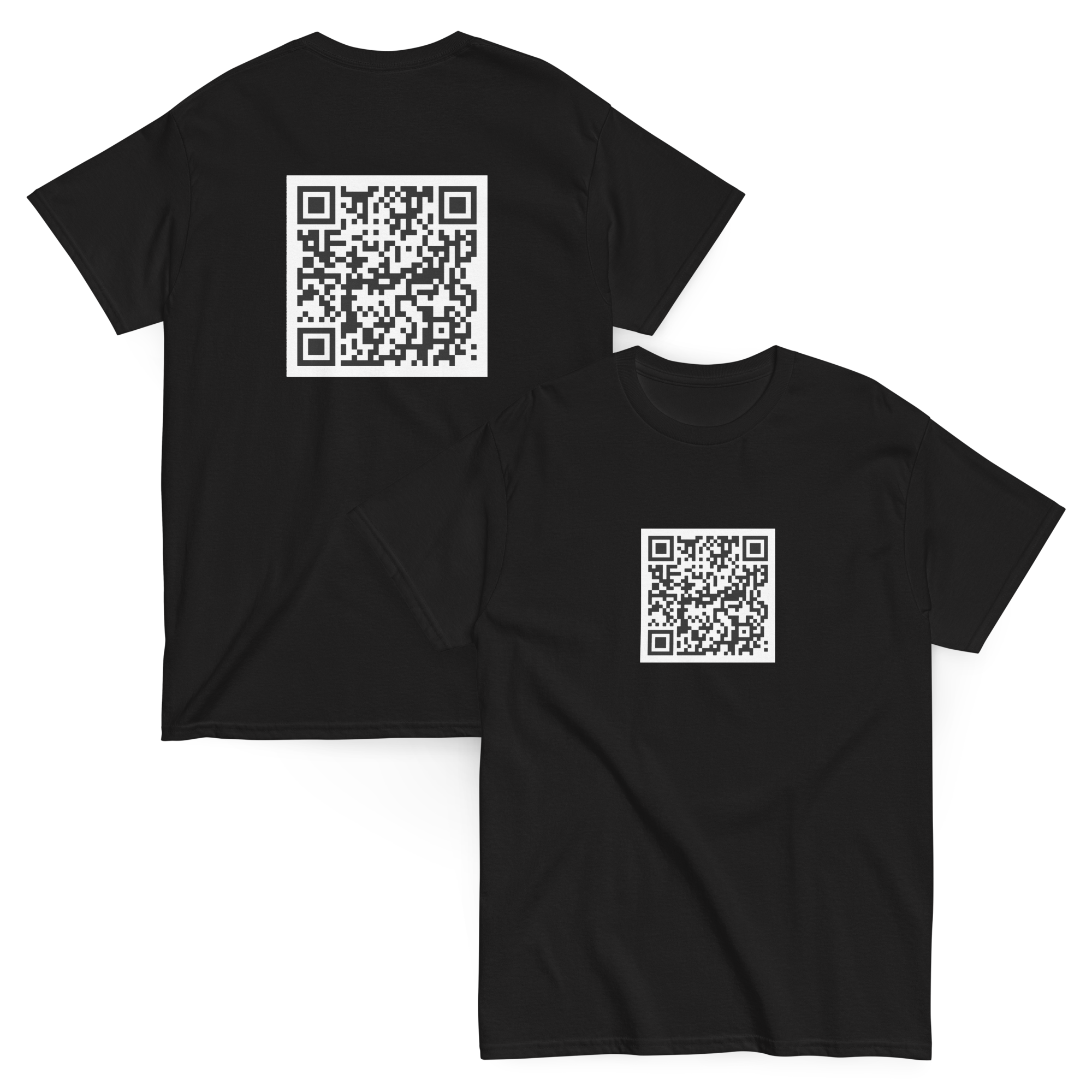 graphic t-shirt with bold QR code design for ultimate Rickroll prank