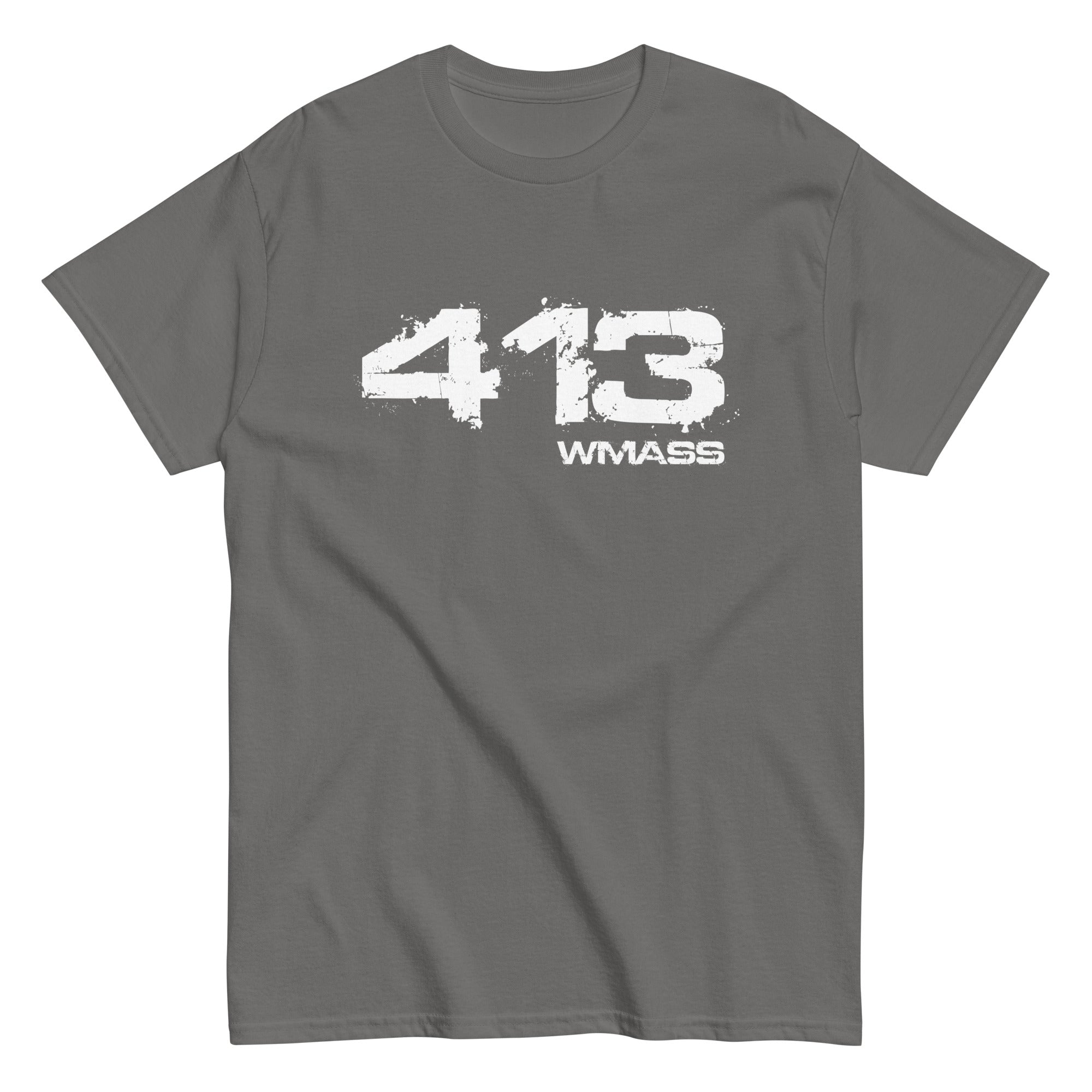 Western Mass pride tee featuring 413 lettering on black cotton