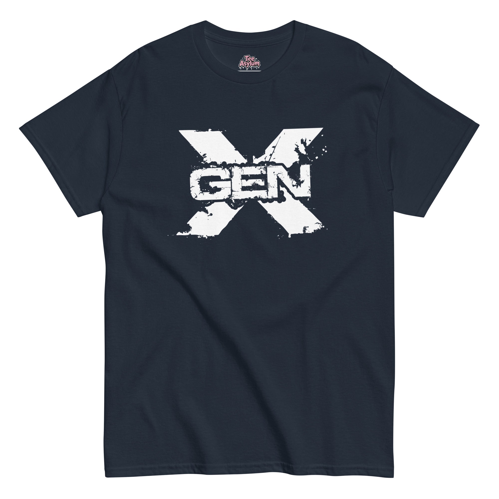 Gen X t-shirt with a vintage distressed design printed on a classic black short-sleeve tee.