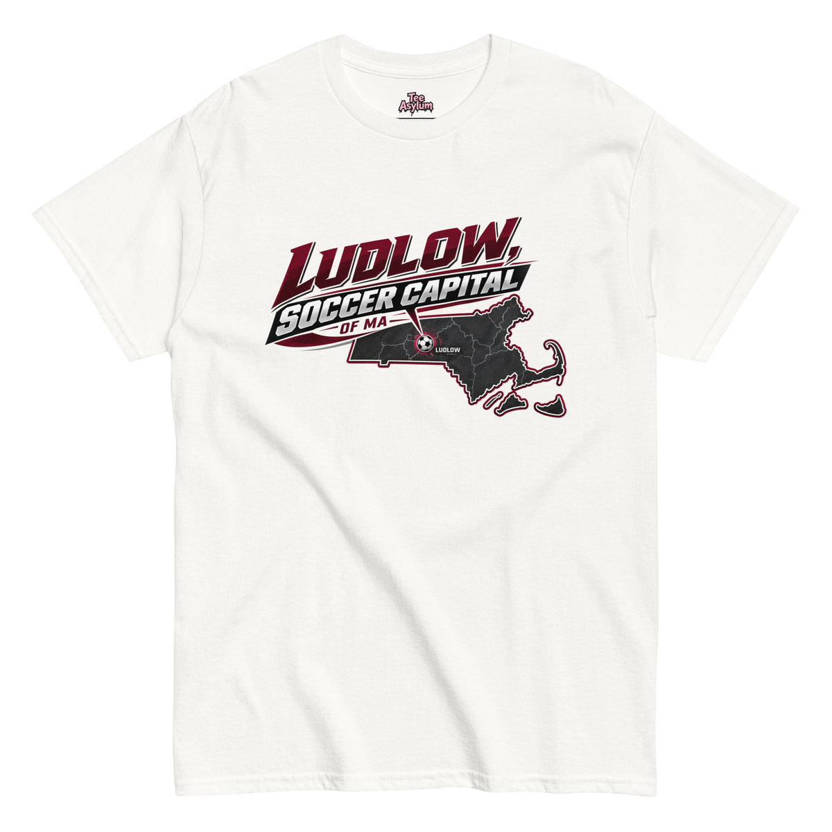 Ludlow Soccer Capital of MA T-Shirt with Massachusetts Map
