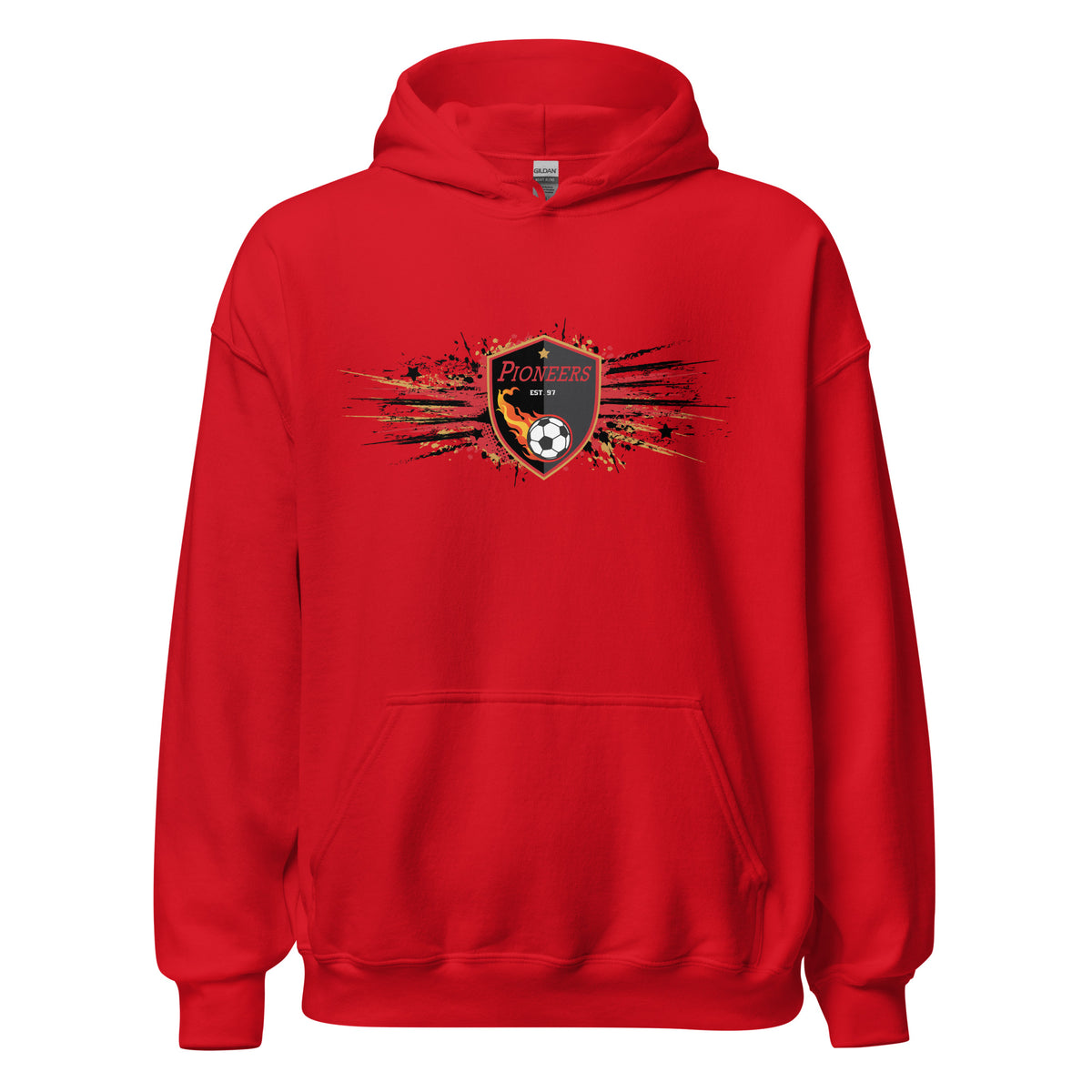 Pioneers Impact soccer hoodie featuring bold team logo