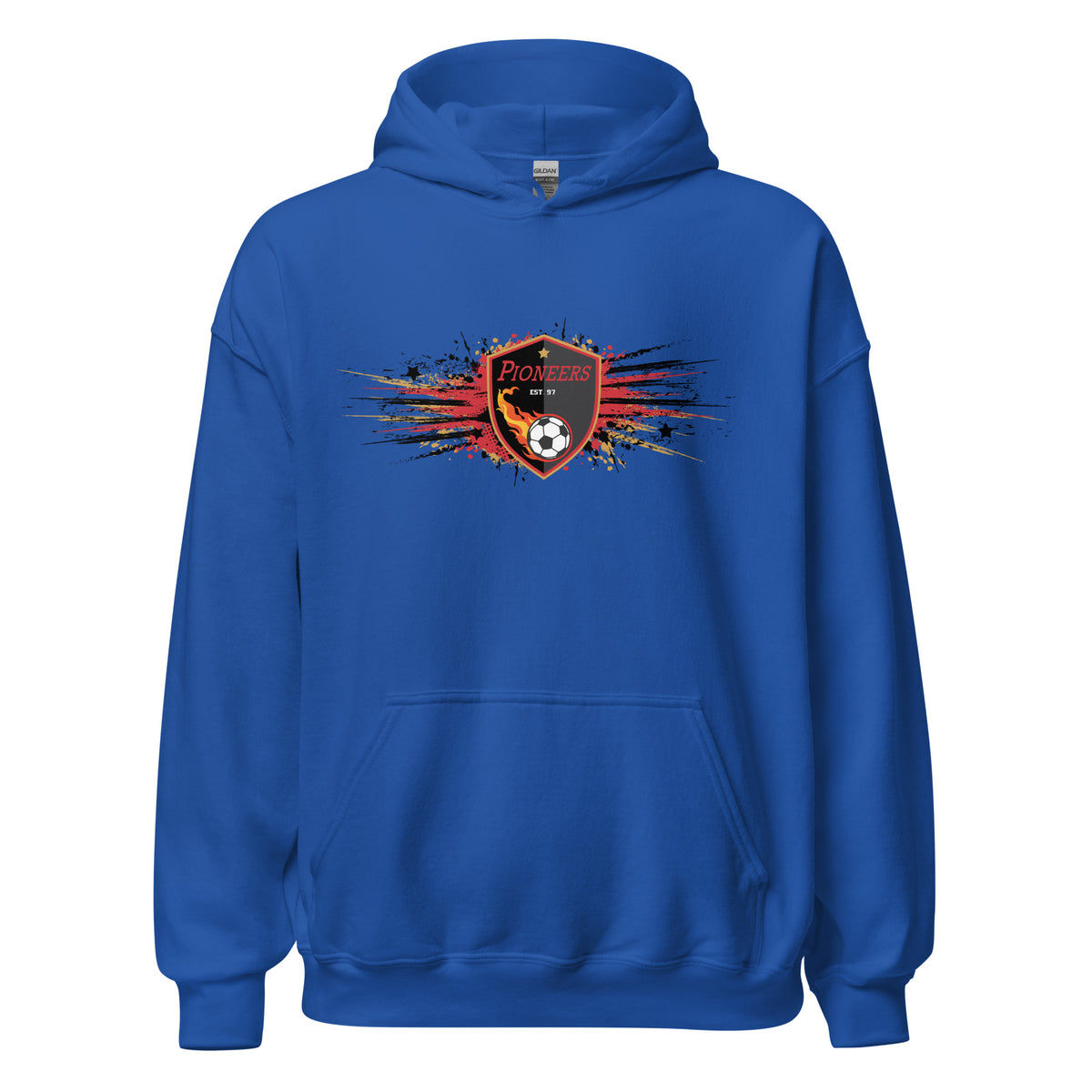 Pioneers soccer fan hoodie with team crest and impact design