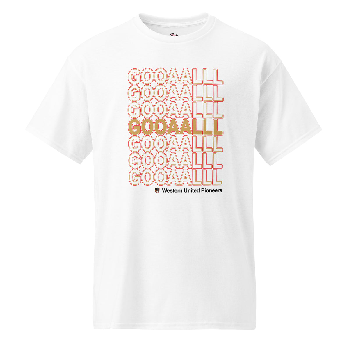 PIONEERS soccer fan shirt featuring GOOAALLL design